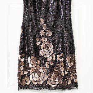 Decode 1.8 black sequin dress with gold sequin flowers